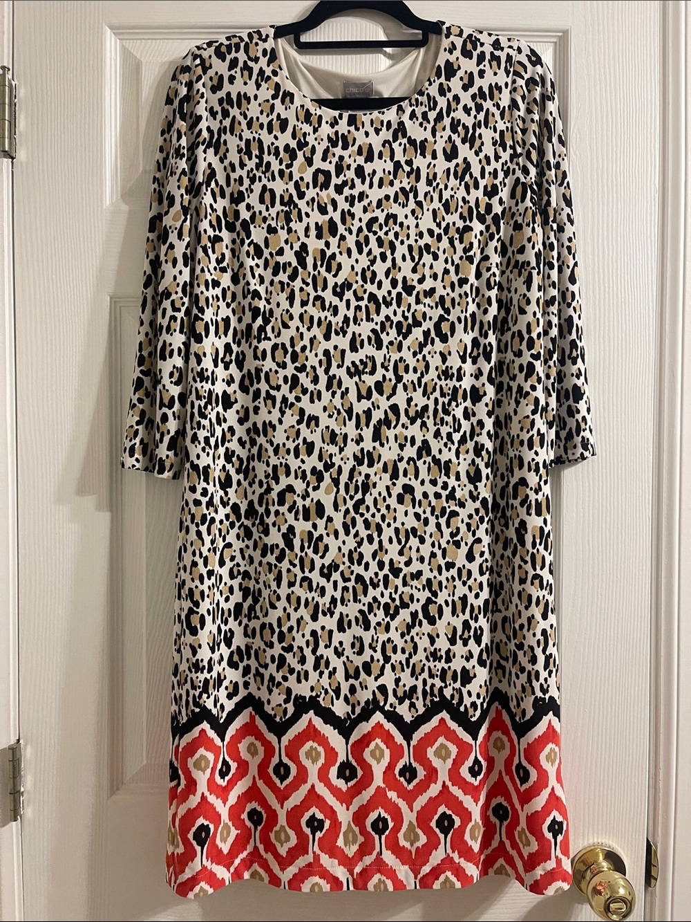 Chico's Leopard Midi Dress with Red Border